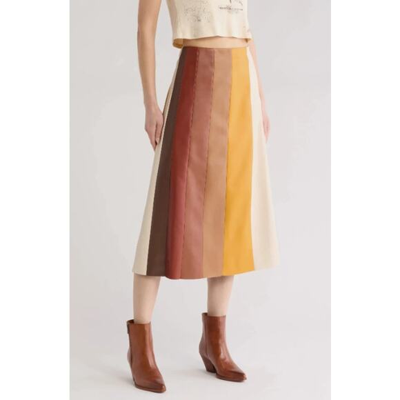 Mother Skirt Medium The Bits and Pieces Midi Faux Leather Slippery As A Snake - Picture 1 of 12